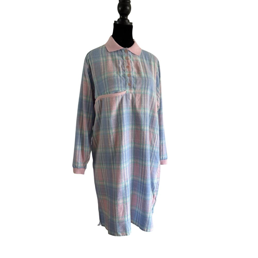 VTG 80s Erika Taylor Pastel Plaid Nightgown - S Pink Deadstock G.Fox Grannycore